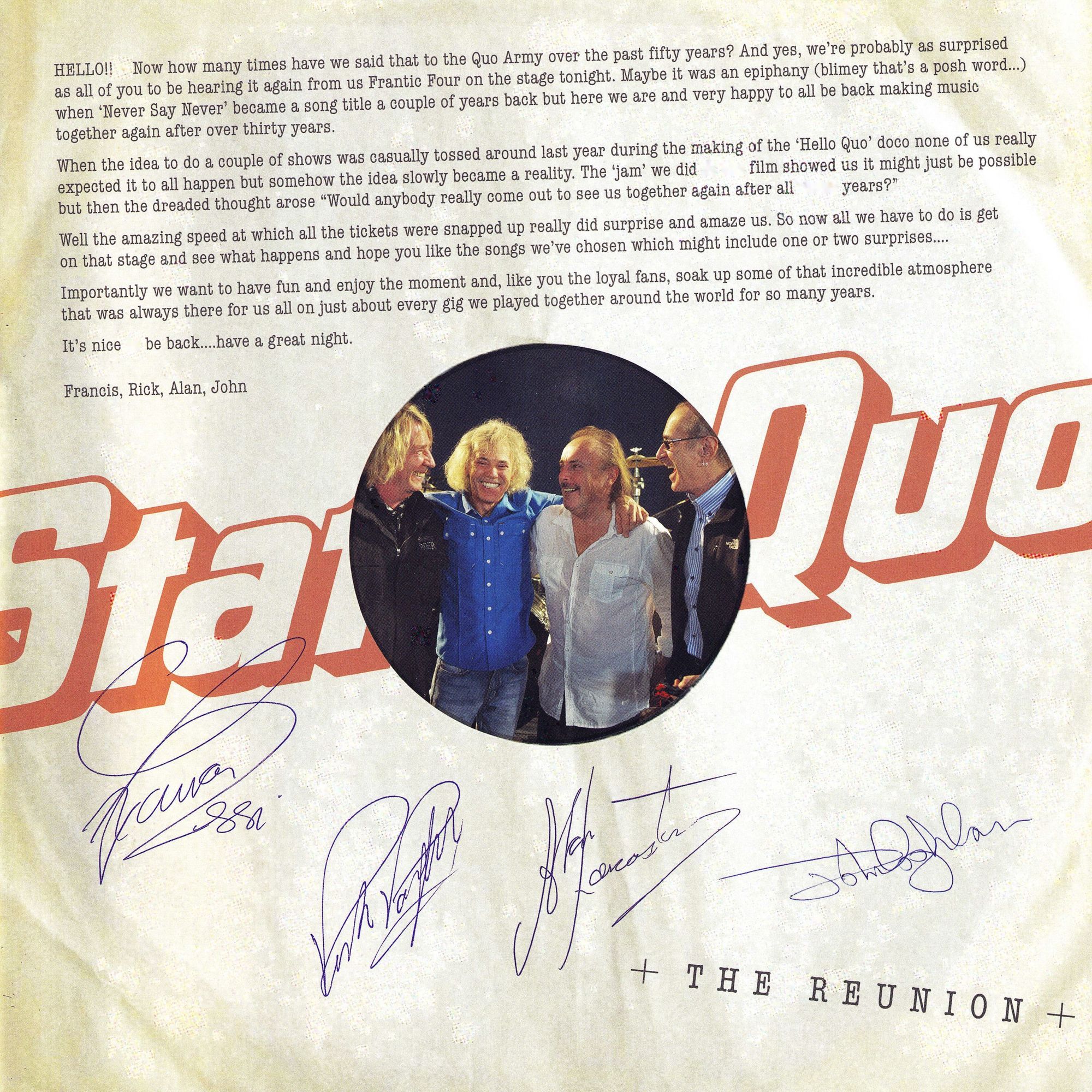 STATUS QUO ONLINE GIGOGRAPHY - Frantic Four Reunion Tour